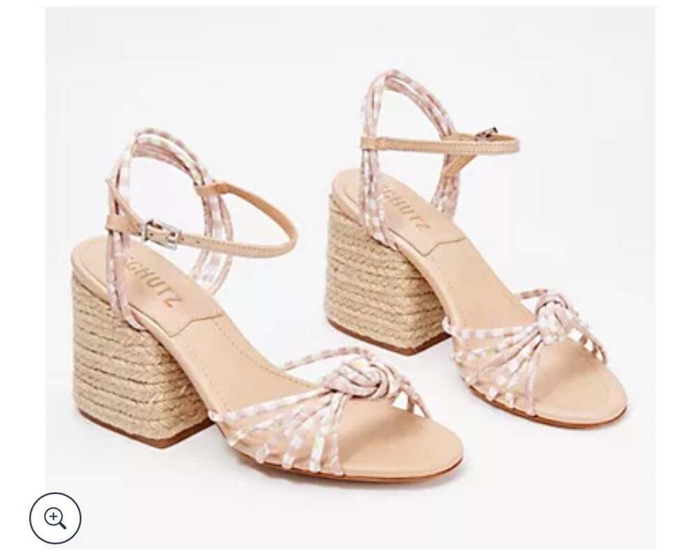 Schutz Dahra Nude Multi-Print Espadrille Block Heel Sandals Size 8.5B